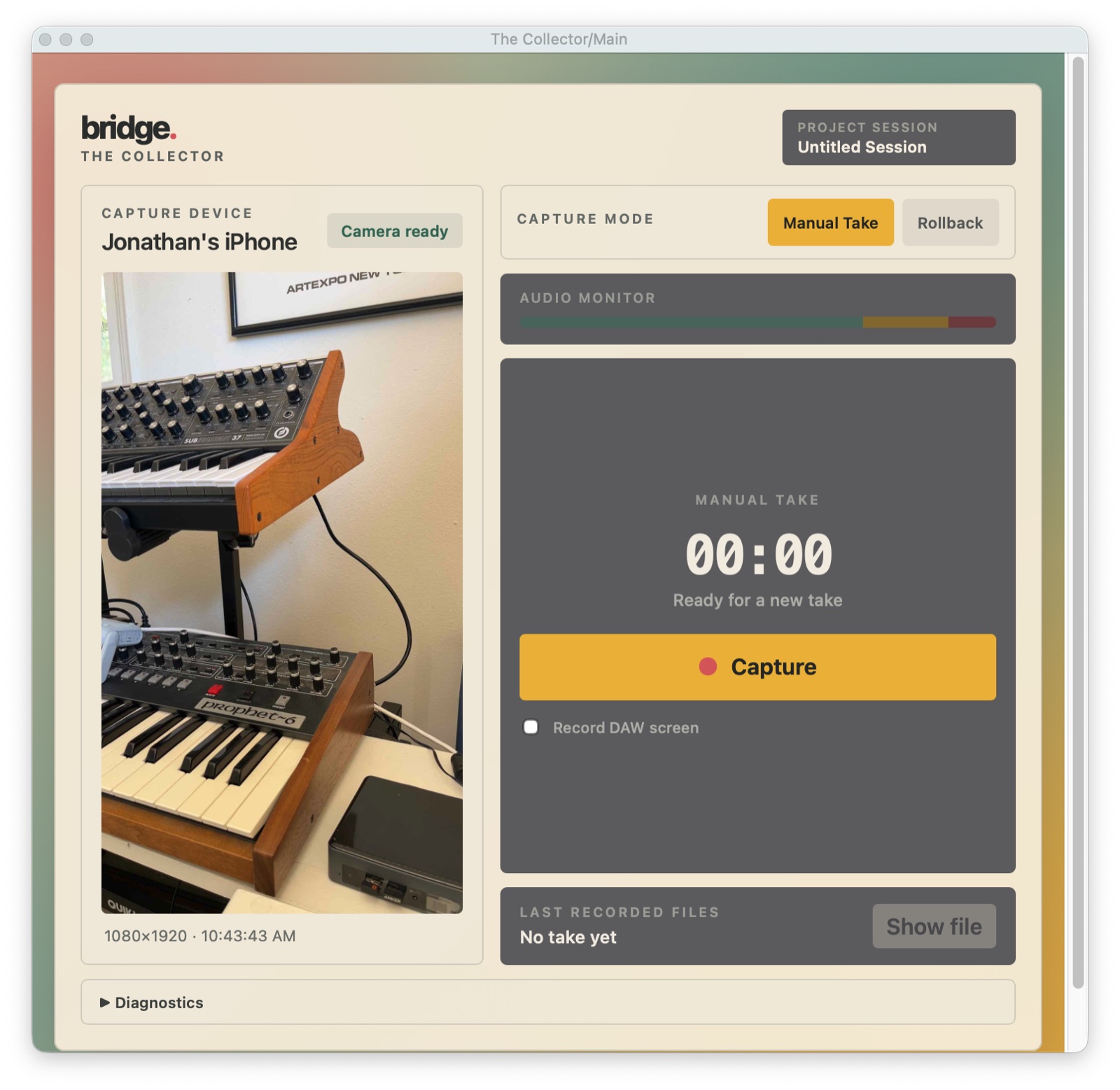 Bridge Collector plugin interface for capturing music sessions