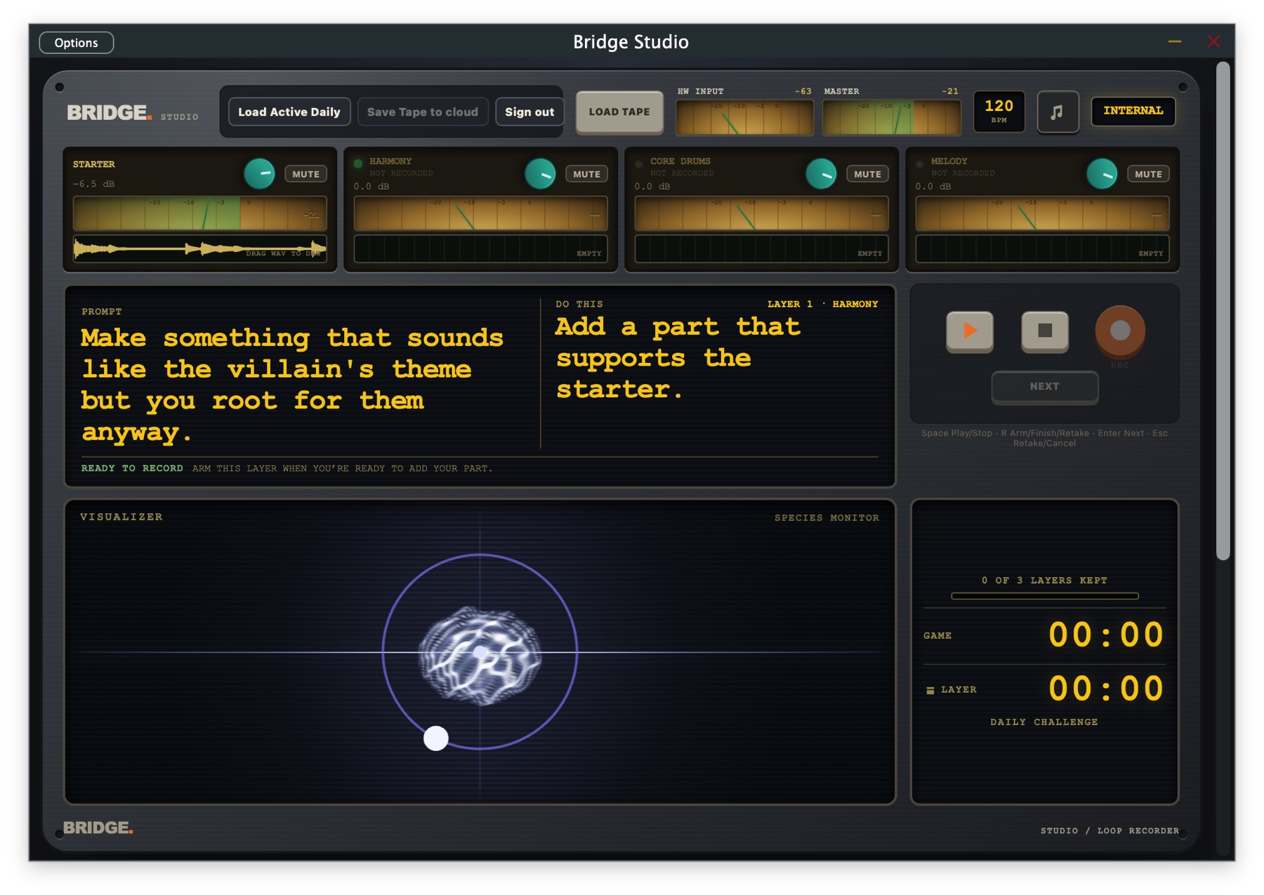 The Daily music-making game interface